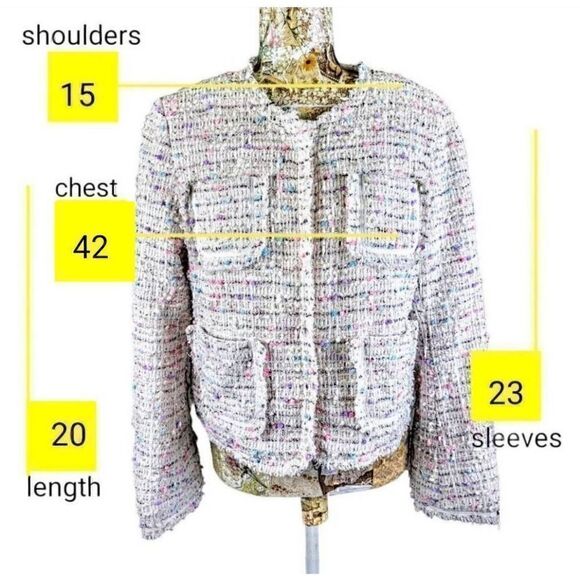 Olivaceous Bumpy Textured Colorful Silver Glittery Frayed Edge Cropped Jacket - Picture 3 of 10